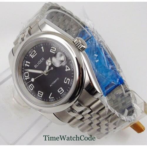 39mm Genuine Miyota 8215 Automatic Mens Watch Sapphire Glass Date Black Dial Jubilee Bracelet Luminous Hands Polished Bliger