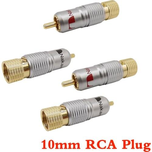 4Pcs/2Pair RCA Connector 10mm Gold Plated RCA Plug Coaxial Audio Cable Connector RCA Plug Locking Non Solder Plug Adapter