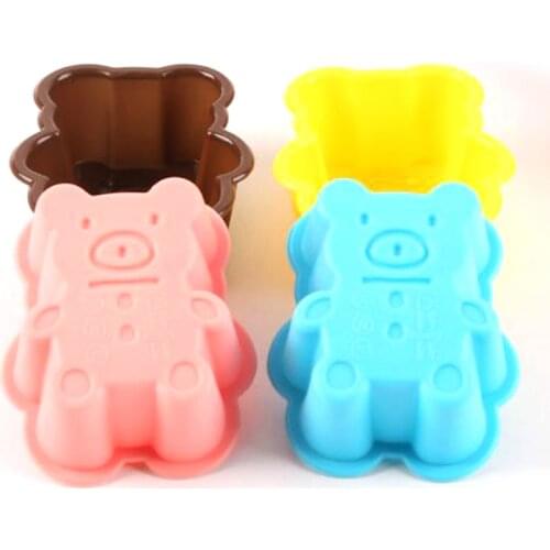 4pcs Cute Bear Silicone Cookies Molde Cake Mold Soap Jelly Muffin Cup Kitchen Dining Bar Supplies Bakeware Tools