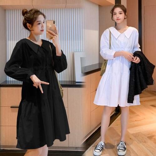 9517# Maternity Clothes Solid Color Mid-Long Nursing Dress Spring Autumn Breastfeeding Dress