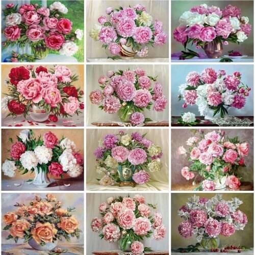 Full Square Drill 5D Diy Diamond Painting Peony Cross Stitch Diamond Embroidery Rose Rhinestones Art Mosaic Flowers Home Decor