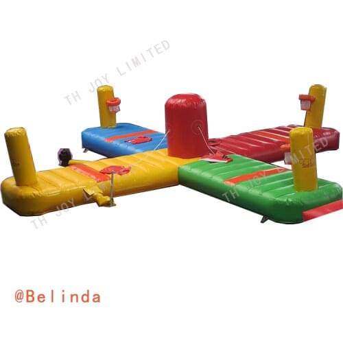 Free Shipping!4 Persons Inflatable Bungee Run With Basketball Hoop Inflatable Bungee Game Inflatable Touchdown Bungee Run