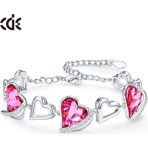 CDE Fashion Pink Crystal from Swarovski Charm Bracelets for Women Chain Bracelet Bangles Party Jewelry Valentines Day Gift