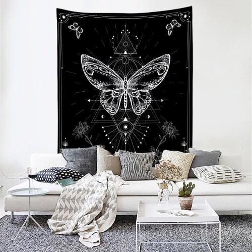 Black White Animals Butterfly Tapestry Wall Hanging Retro Witchcraft Supplies Room Wall Decor Art Dark Diablo Series Tapestry