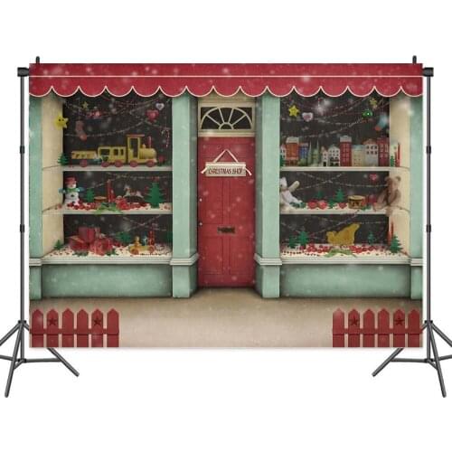 Winter Red Christmas Shop Background Portrait Photography Kids Xmas Party Decors Photographic Backdrops Photocall Studio