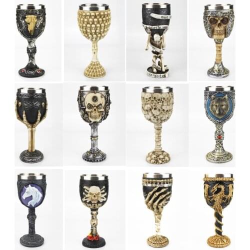 Gothic Wine Goblet Contain Dragon Claw Viking Skeleton Retro Stainless Steel&Resin Wine Glass BEST Halloween Gifts Bar Drinkware