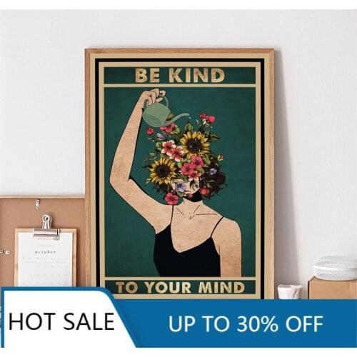 Mental Be Kind To Your Mind Mental Health Wall Art Canvas Painting Posters Prints Wall Decor Vintage Aesthetic Home Decoration
