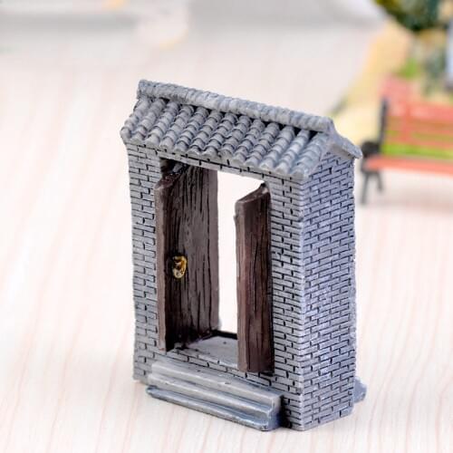 Chinese Ancient Gate Wall Resin Miniatures Micro Landscape Ornaments Retro Figurines Mini Old City Gate Doll House DIY Craft