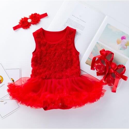 Newborn Flower Romper Dress Baby Girls Sleeveless Clothing Set Infant Jumpsuit Headband First Walkers Suit Lace Ruffles Pajamas
