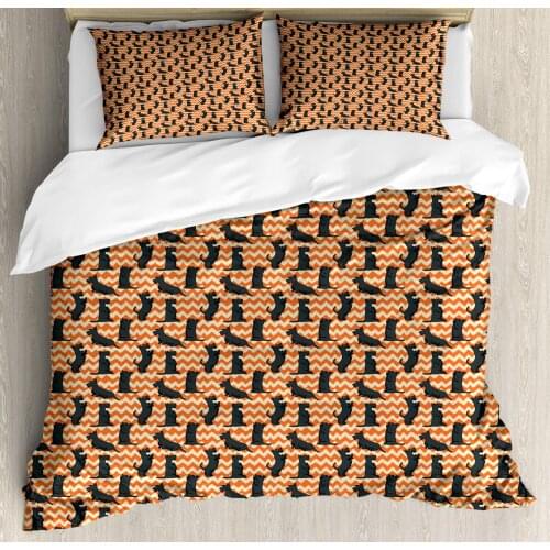 Scottie Dog Duvet Cover Set Sketched Puppies on a Crooked Chevron Zigzag Backdrop Decorative 3 Piece Bedding Set with 2 Pillow