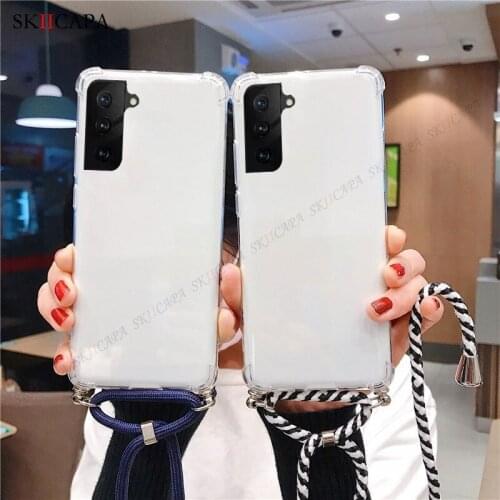 Crossbody Necklace Lanyard Transparent Phone Case For Samsung S21 Plus Note 20 Ultra A21 A12 A31 A41 A42 A51 Soft Silicone Cover