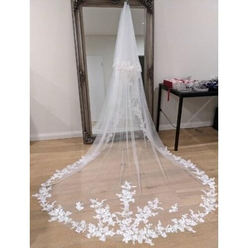 Lace Wedding Cathedral Veil, Royal Cathedral Length Wedding Veil, Two Tier Floral Lace Veil, Cathedral lace Veil