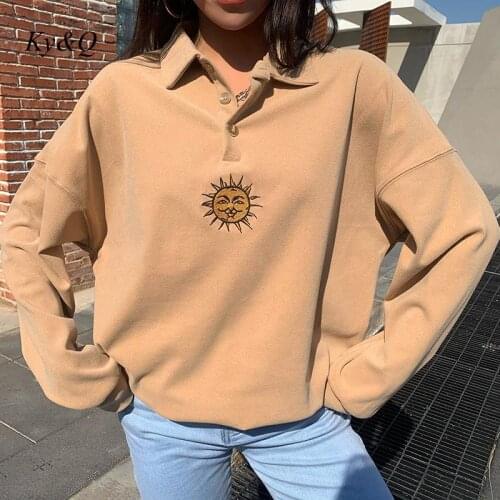 Fashion Sun Graphic Knitted Polo Shirt Sport Sweater 2021 Vintage Long Sleeve Apricot Color Jumpers Simples Comfortable Pullover