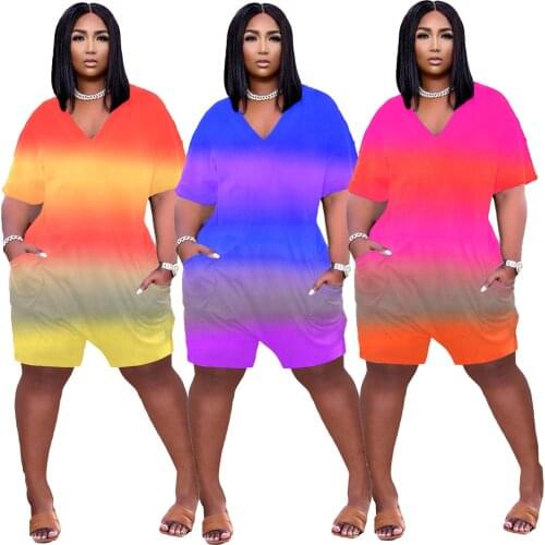 Fashion New Style Summer Womens Clothing Sexy V Neck Multi Color Printing Pocket Loose Casual Jumpsuit Shorts Dropshipping