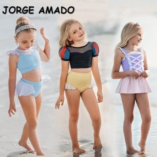 2021 New Summer Kid Girls Swimwear 2-pcs Swimsuit Cinderella Snow White Jasmine Princess Hot Spring Holiday Sea Clothes E1800