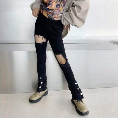 2021 new wholesale girls denim holes pants fashion autumn girls jean pants 5-11t B583