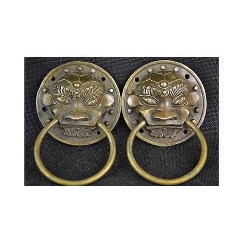 A Pair Medicine old China Decorated Handwork Copper Carving Dragon Exorcism Door Holder NRR 2pcs Garden BRASSroom