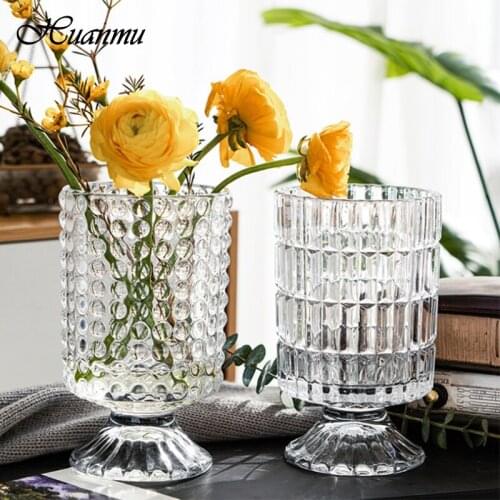 Simple Transparent Glass Vase Embossed Nordic Decoration Living Room Flower Home Vases Aromatherapy Garden Bottle Ornaments