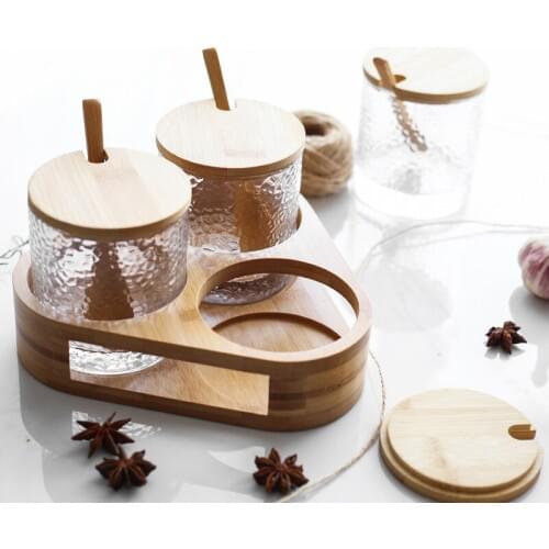 Caster With Saucer Spoon Seasoning Jar Glass Canisters Eye Grain Multi-Function Storage Bottle Vinegar Can With Cover And Spoon