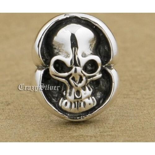 925 Sterling Silver Mens Biker Rocker Punk Skull Stud Earring 8R025