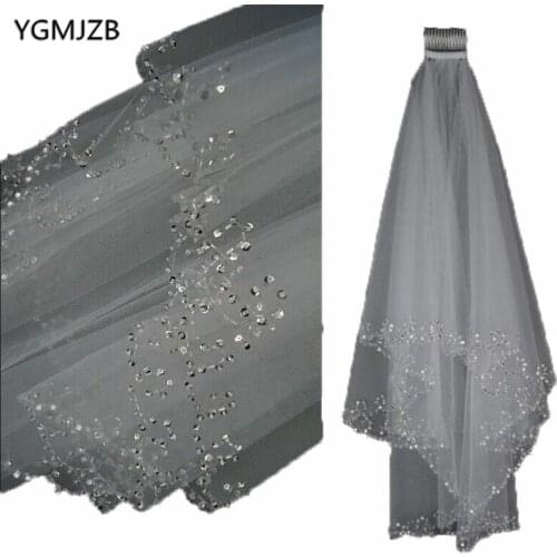Veu De Noiva 2019 White Ivory Bridal Veil Two Layer Beading Crystal Tullle Wedding Accessories Wedding Veils Voile Mariage
