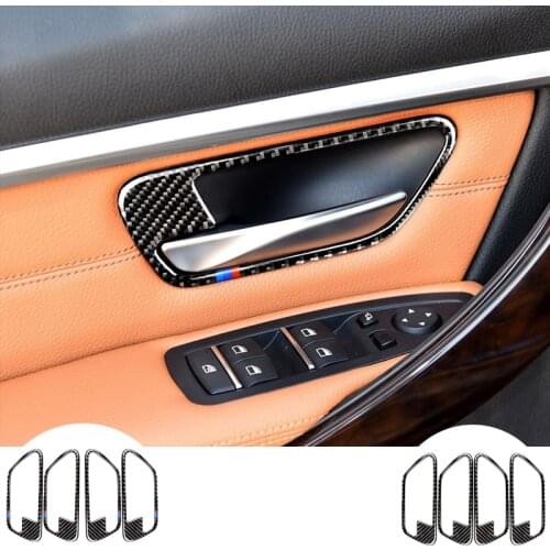 Carbon Fiber Car Interior Door Handle Cover Trim Door Bowl Stickers decoration for BMW F30 F34 3series 3GT 2013-2018 accessories