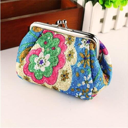 Retro Embroidered Floral Printed Vintage Women Small Wallet Girls Coin Purse Women Wallets Purses Card Holder With Zipper