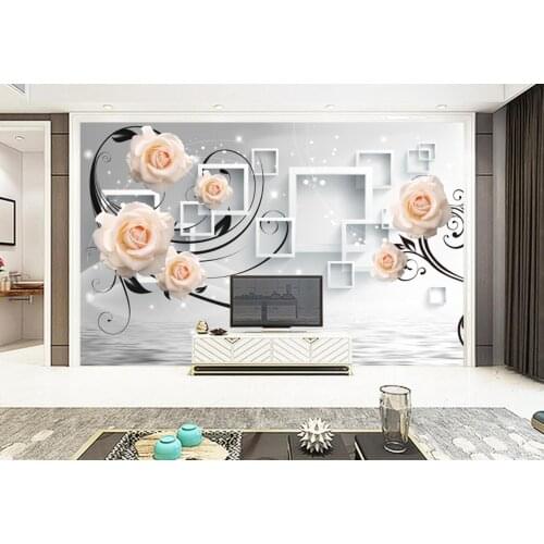 High-end atmospheric boutique house decoration paper painting panoramic 3D stereo rose square TV living room wallpaper