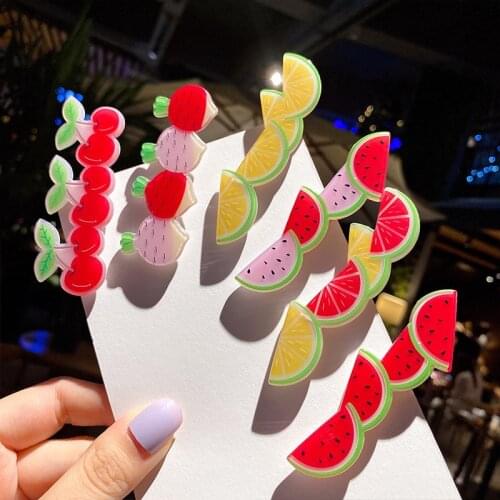 New Hot Fruit Transparent Cartoon Baby Hair Clips HairPins Boutique Watermelon Colorful Lemon Cherry Kids Barrette Women Hairpin
