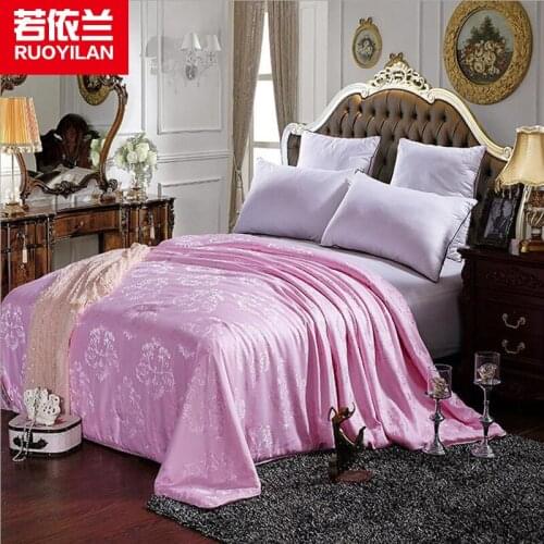 Handmade 100% Silk Quilt Cotton Gold Jacquard Bedding Blanket Duvet Twin Full Queen King Summer Winter Comforter White Pink 6002