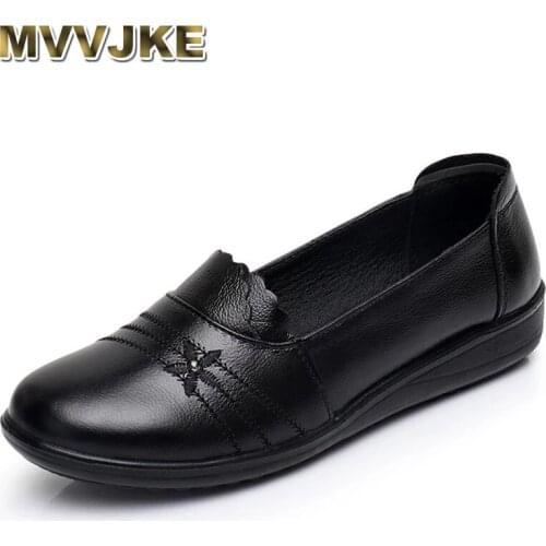 MVVJKE Genuine Cow Leather Flats Women Shoes Female Flats Large Size 35-42 Comforthable Retro ladies Flat Shoes 2021Autumn New