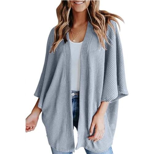 Autumn Winter Women Knitted Cardigan Solid Color Loose Long Cardigan 3/4 Length Sleeve Tops Female Casual Sweater Coat