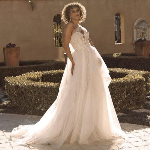 Eightree Ivory One Shoulder Wedding Dress 2021 Summer Beach Wedding Gown A-Line Glitter Tulle Bridal Evening Dresses Custom Size