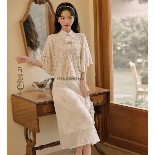 2021 chinese traditional qipao dress women ethnic lace cheongsam dress vintage elegant wedding qipao vestido oriental dress