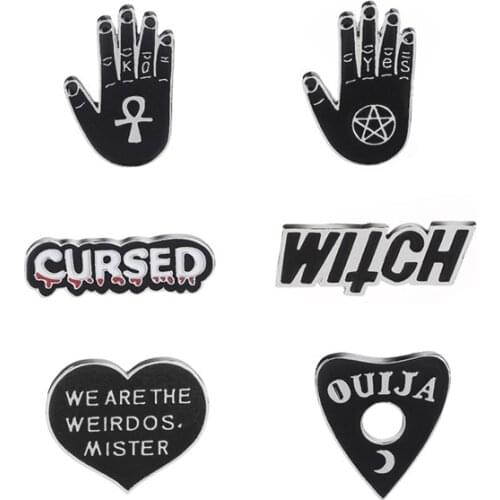 ZRM Dark Enamel Pins CURSED WITCH Palm YES NO OUIJA Heart Brooch Denim Jeans Pin Buckle Shirt Badge Fashion Gift Jewelry