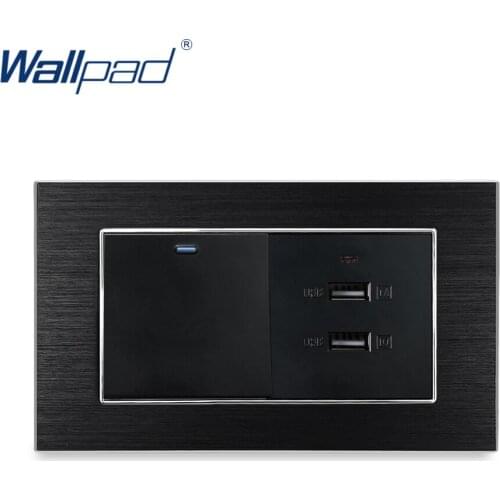 1 Gang 2 Way Switch With 2 USB Charger Fast Charge Wallpad Luxury Wall Outlet Satin Metal Panel 146*86mm 5V 2400MA