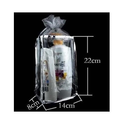 14*22*8cm Silver colour clear pvc cosmetic bag,Emulsion set Shampoo packing bag gift bag . 100piece\lot DHL free shipping