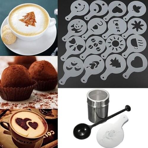 16pcs / set Pull Flower Stencils Patterns Print Shape Coffee Mold Cappuccino Latte Cake Templates Spray Flower Barista Tools