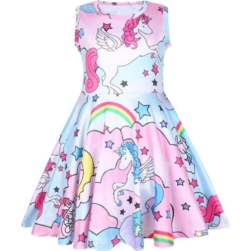 2021 New Summer Unicorn Dress For Girls Party Dresses Birthday Gift Costume Princess Toddler Clothes 2-8 Year Children Clothing