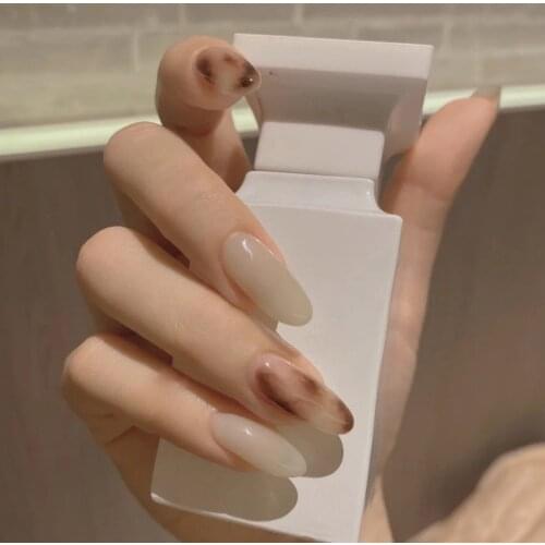 24pcs Fake Nails With Glue Transparent Jade Leopard Print Nail Sticker Finished Artificial Nails Press On Nails With Design DL