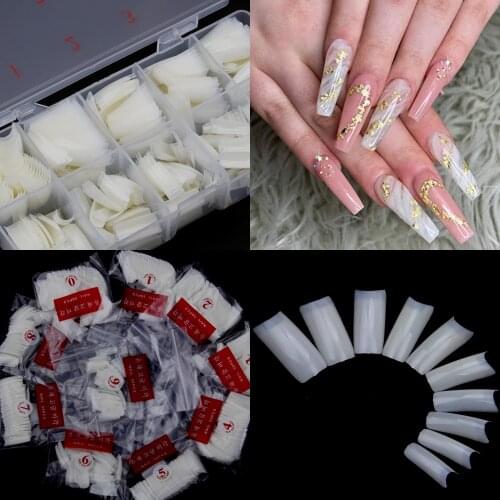 500Pcs Gel Tips Nail Capsules Full Cover Clear Stiletto Coffin French Manicure Acrylic Artificial False Nails Extension Tips