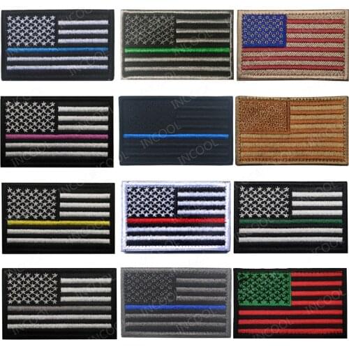 US American Flag Embroidered Patch Military Blue/Red/Yellow/Green/Pink Line USA Flags Patches Emblem Shoulder Embroidery Badges