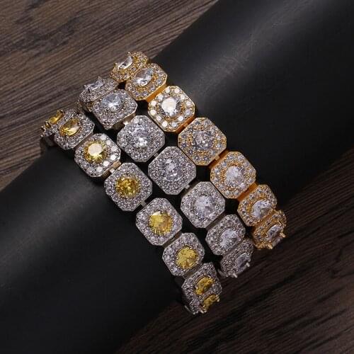 12mm wide Hip Hop Claw Setting AAA+ CZ Stone Bling Iced Out Square Link Chain Bracelets for Men Rapper Jewelry Drop Shipping