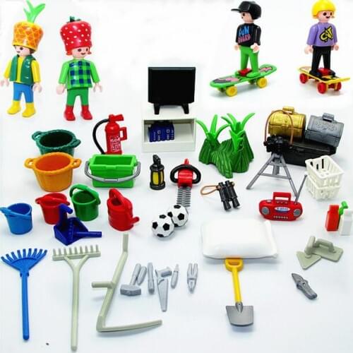 Playmobil Toys For Children Original Playmobil Accessories Toys Tools Beds TV Football Bag Bucket Desk Grass Camera Mini Toys