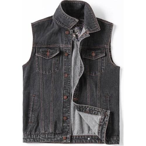 Cotton Casual Jeans Vests Waistcoats Plus Szie 6Xl 7Xl Men Multi-Pocket Solid Sleeveless Denim Jacket Hip Hop Slim Blue Black