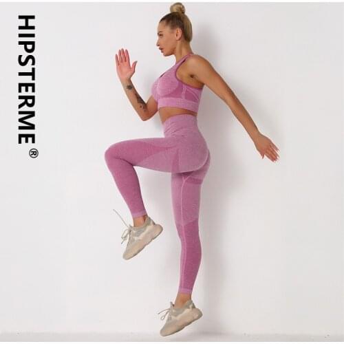 Hipsterme Seamless Yoga Set for Women Gym Two Piece Outfits Sport Bras + Fitness Leggings Workout Suit Activewear Sportwear 2091