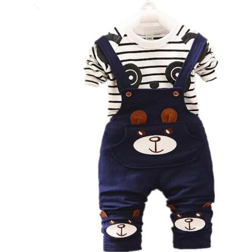 Autumn Children Casual Clothes Suit Baby Boys Girls Cartoon T-Shirt Bib Pants 2Pcs/sets Toddler Cotton Clothing Kids Tracksuits