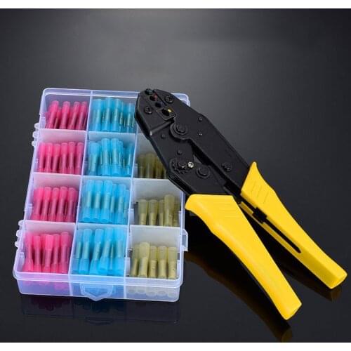 HS-40J Crimping Tool Ratcheting Wire Crimper for Heat Shrink Connectors with 200pcs Heat Shrink Butt Connectors for AWG 20-10