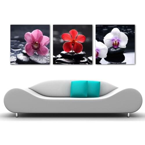 Canvas Painting modern home decorative Stone Flowers Painting on canvas 3 Panel Wall art With Framed Art W0255