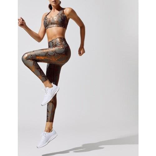 Yoga Set Fitness Women Metal Snake Running Sport High Waist Leggings Top Push-up Bra High Elastic Pants Female Sportwear 2Pcs